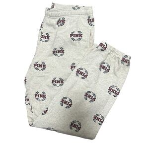 PINK Victoria's Secret Light Gray Joggers with Red & Blue Logo